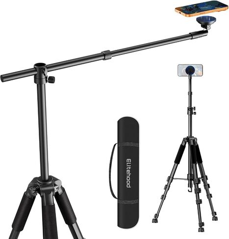 Elitehood iPhone Tripod for Overhead Video Recording [Heavy Duty & Ultra-Stable], 25in Horizontal Long Extendable Boom, 360° Rotation iPhone Tripod Stand with Remote, Vertical 71" Tall Phone Tripod in Kuwait