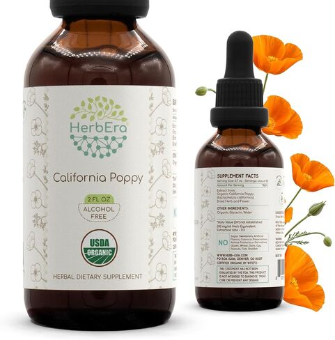 California Poppy B60 USDA Organic Tincture | High-Potency Herbal Drops, Alcohol-Free Extract | Certified Organic California Poppy (Eschscholzia Californica) Dried Herb and Flower 2 fl oz in Kuwait