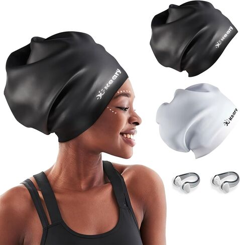 Keary Extra Large Swim Cap for Braids and Dreadlocks Extensions Weaves Long Hair, Waterproof Silicone Cover Ear Bath Pool Shower Swimming Cap for Adult Youth to Keep Hair Dry, Easy to Put On and Off in Kuwait