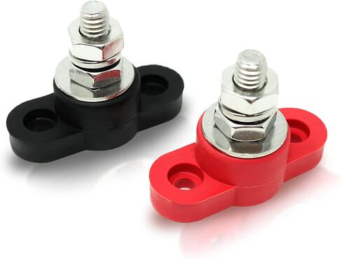 Battery Cable Junction Block with Stainless Steel Post - Red and Black Pair for Power and Ground - Made in The USA (5/16") in Kuwait