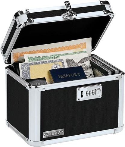 صناديق قفل الأمان الآمنة من Vaultz - صندوق قفل آمن، لتخزين المستندات والأشياء الثمينة والأدوية والمال - 9.88 × 7.75 × 7 بوصة - أسود/كروم in Kuwait