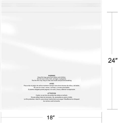 10 Pcs - 18" x 24" Suffocation Warning Self Seal Clear Plastic Poly Bags 1.6 Mil-Removable Adhesive in Kuwait
