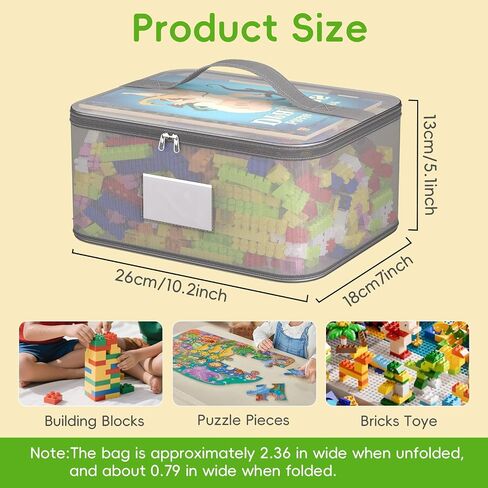 Toy Zippered Blocks Set Storage Bags for boy girls - 4PC Large PVC Storage Organizer Bags with Mesh Side Pockets for Puzzle, Clay, Book, Small Models and Mini Plush Toys. L: 9"x3"x11.8" (Grey) in Kuwait