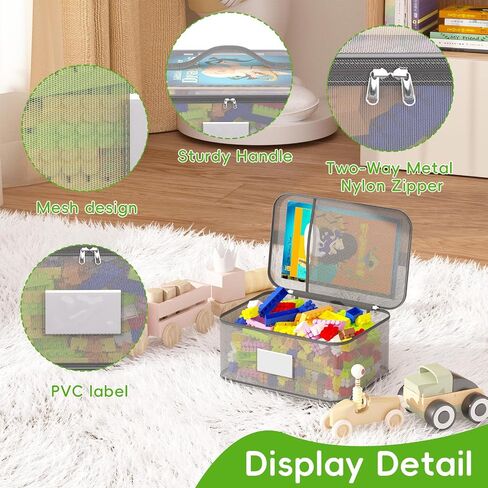Toy Zippered Blocks Set Storage Bags for boy girls - 4PC Large PVC Storage Organizer Bags with Mesh Side Pockets for Puzzle, Clay, Book, Small Models and Mini Plush Toys. L: 9"x3"x11.8" (Grey) in Kuwait