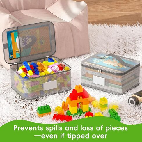 Toy Zippered Blocks Set Storage Bags for boy girls - 4PC Large PVC Storage Organizer Bags with Mesh Side Pockets for Puzzle, Clay, Book, Small Models and Mini Plush Toys. L: 9"x3"x11.8" (Grey) in Kuwait