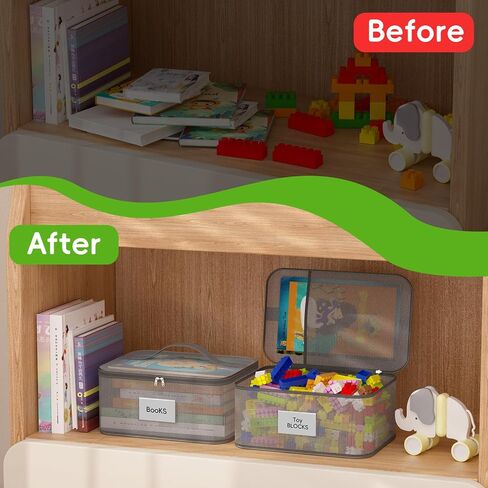 Toy Zippered Blocks Set Storage Bags for boy girls - 4PC Large PVC Storage Organizer Bags with Mesh Side Pockets for Puzzle, Clay, Book, Small Models and Mini Plush Toys. L: 9"x3"x11.8" (Grey) in Kuwait