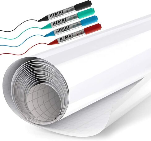 White Board Wallpaper, White Board Roll, Stick on White Boards for Wall, 1.44x11ft Peel and Stick Dry Erase Roll, Stain-Proof, Super Sticky Whiteboard Sticker Wall Decal for Wall/Table/Door,3 Markers in Kuwait