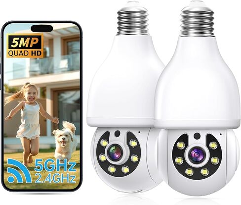 2K Light Bulb Security Camera 5G&2.4G WiFi Security Cameras Wireless Outdoor Indoor,360°Bulb Cameras for Home Security Outside Indoor,Motion Detection and Alarm,Two-Way Talk,Color Night Vision 2 Pack in Kuwait