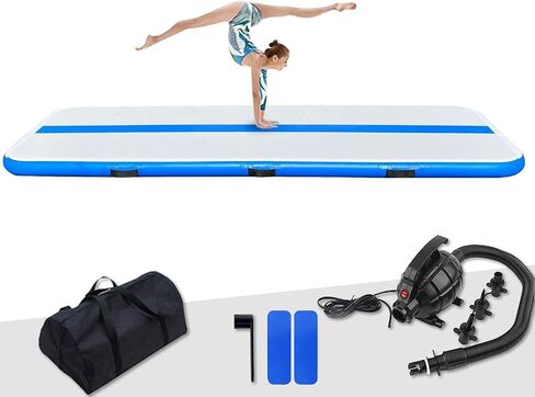 FunWater 10ft/13ft/16ft نفخ الجمباز الهواء تعثر المسار حصيرة 4in سميكة الهواء الطابق تعثر المسار مع مضخة هواء كهربائية لقيادة البهجة/الجمباز/الشاطئ/صالة الألعاب الرياضية/المنزل in Kuwait