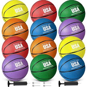 Libima 12 Pcs Rubber Basketballs Official Size Bulk Streetballs Multicolor Basket Balls with Pump Plain Basketball Set for Adult Youth Boys Girls Gifts Indoor Outdoor Training Practice Games in Kuwait