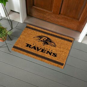 Team Sports America NFL Baltimore Ravens Natural Coir Door Mat | Indoor and Outdoor Entryway | 28 x 16 Inches | Non Slip Back | Welcome Floor Mats | Muddy Dog Paws | Front Door Entrance Home Décor in Kuwait