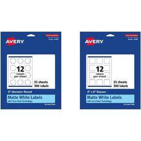 Avery Matte White Round Labels with Sure Feed, 2" Diameter, 300 Matte White Printable Labels in Kuwait