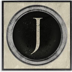 Stupell Industries Letter J Initial Vintage Shape Typewriter Key, Designed by Daphne Polselli Black Framed Wall Art, 17 x 30, Beige in Kuwait