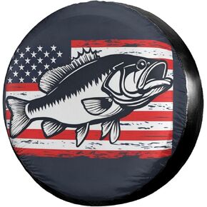 Bass Fishing On USA Flag Spare Tire Cover, Universal Wheel Tire Cover Dust-Proof Tire Protectors for Trailer Rv Van SUV Truck Camper and Many Vehicle 14 15 16 17 Inch in Kuwait