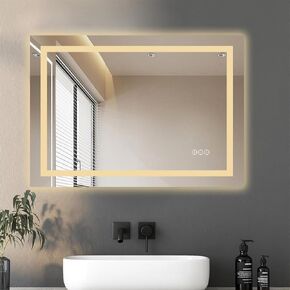 LED Bathroom Mirror with Backlit & Front Light, 48"x24" Anti-Fog, Adjustable Color & Brightness,CRI90+, IP54 Waterproof, Memory Function, Horizontal/Vertical, Touch Button, Wall Mounted in Kuwait