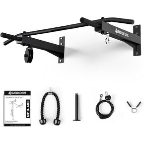 LIONSCOOL Multifunctional Wall Mounted Pull Up Bar with Pulley System, 48" and 16"/24" Multi-Grip Chin Up Bar, Cable Pulley Attachments Included, Perfect for Upper Body Workouts in Kuwait