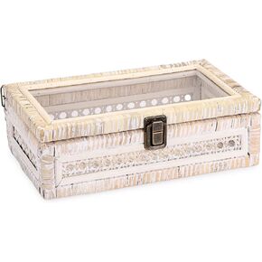 صندوق مزخرف من Hipiwe Rattan مع غطاء شفاف وقفل - سلة خوص منسوجة طبيعية منظم سلة مستطيلة من الخشب العتيق وصناديق عرض القصب للأرفف للتخزين والديكور المنزلي in Kuwait