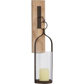 Deco 79 Wood Wall Sconce with Metal and Glass Holder, 6" x 6" x 23", Black in Kuwait