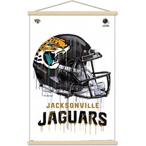 Trends International NFL Jacksonville Jaguars - ملصق حائط 20 خوذة بالتنقيط، 22.375 بوصة × 34 بوصة، طباعة وحزمة شماعة سوداء in Kuwait