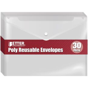 Better Office Products Clear Reusable Plastic Envelopes with Snap Closure, Plastic Document Holders, 13" x 9" XL Size for Letter Paper, 30 Pack, Poly File Envelopes, Clear, 30 Pack in Kuwait