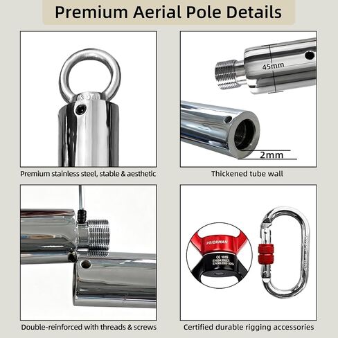 Flying Pole 2M Aerial Dancing Pole Equipment Flying Pole for Home Silver Portable Dance Pole Great for Bedroom, Pole Dance Studio & Pole Fitness in Kuwait