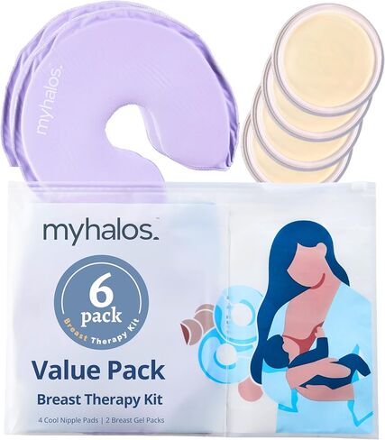 Breast Therapy Pack -2 Hot Cold Breast Therapy Packs & 4 Hydrogel Nipple Pads for Breastfeeding - Breast Heating Pad Breastfeeding Relief - Breast Ice Packs for Engorgement & Nipple Gel Soothing Pads in Kuwait