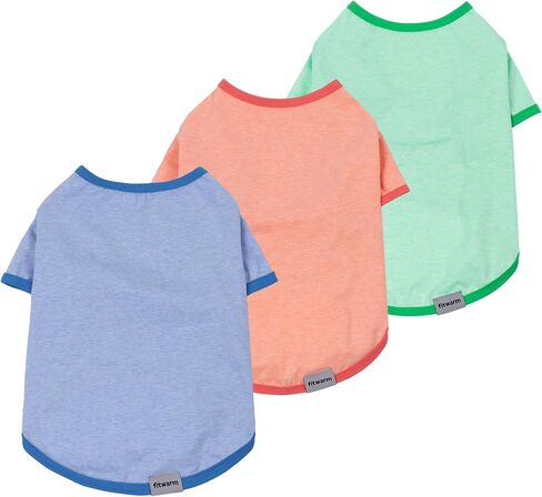 Fitwarm 3 Pack Color Block Striped Dog Shirt, Summer Dog Clothes for Small Dogs, Breathable Lightweight Pet Tshirt with Sleeves, Cat Outfit, Oliver Green, Grey, Black, XS in Kuwait
