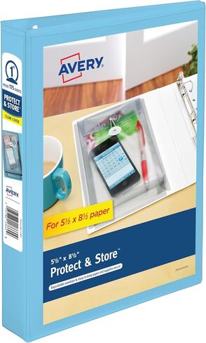 حافظة Avery Mini Protect and Store View 3 حلقات، حلقات دائرية مقاس 2.54 سم، 1 حافظة زرقاء فاتحة (23014) in Kuwait
