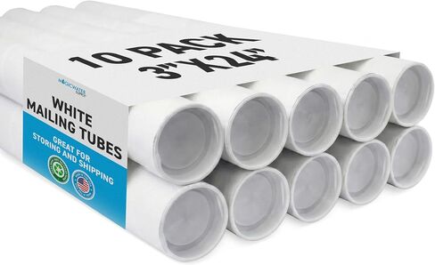 أنبوب بريد MagicWater Supply مقاس 3 × 24 بوصة باللون الأبيض - 10 عبوات - لشحن وتخزين الملصقات والفنون والحرف اليدوية والمستندات in Kuwait