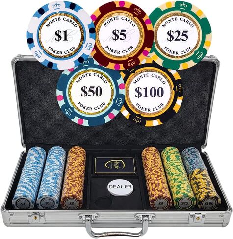 MRC 300pcs Monte Carlo Poker Club Poker Chips Set with Aluminum Case Custom Build in Kuwait