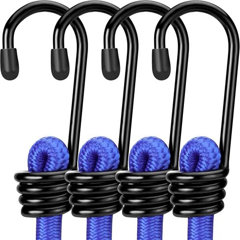 WORKPRO 24 Inch Bungee Cord with Aluminum Alloy Hook, 4 Pack Superior Rubber Heavy Duty Straps Strong Elastic Rope for Outdoor Tent, Luggage Rack, Camping, Cargo, Bike, Transporting, Storage, Blue in Kuwait