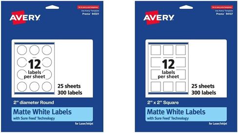 Avery Matte White Round Labels with Sure Feed, 2" Diameter, 300 Matte White Printable Labels in Kuwait