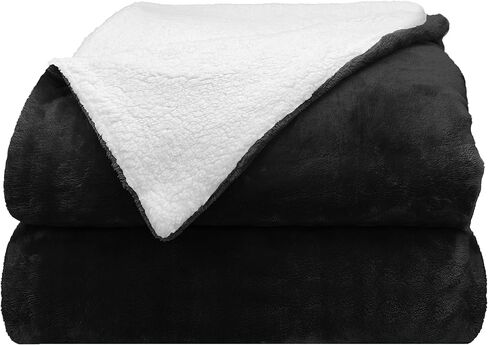 Comfort Lab Reversible Flannel Sherpa Blanket - Elegant Fluffy Bed Blankets for Bedroom and Home Decor - Anti Pilling Non Shedding Cozy & Warm Fleece Cover - Twin/Twin XL (66" x 90") - Navy in Kuwait