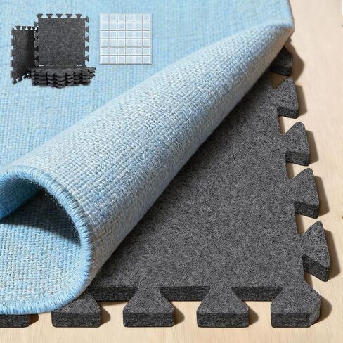 BXI Soundproof Interlocking Rug Pad 24 Pcs, 11x 11 x 0.32 inches Non Slip Rug Pads, High Density Noise Reduction Puzzle Felt Carpet Padding, Rug Mat Protects and Adds Cushion for Hardwood Floor in Kuwait