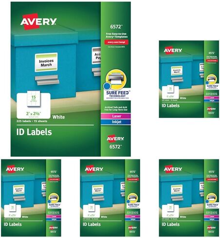 ملصقات Avery ID، تقنية Sure Feed، لاصق دائم، 2 بوصة × 2-5/8 بوصة، 225 ملصقًا (6572) in Kuwait