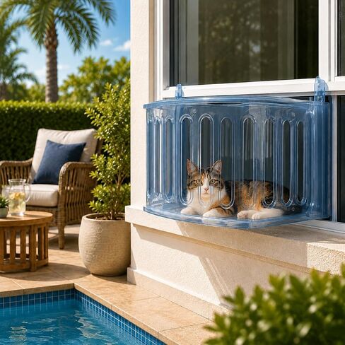 VistaGato Window Cat Perch Catio، للاستمتاع بأمان بالروائح والأصوات التي يتوقون إليها في الهواء الطلق، والاسترخاء وحمامات الشمس، ومناظر بانورامية، للنوافذ المتحركة الرأسية 26 بوصة - 36 بوصة in Kuwait