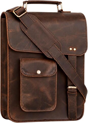 13" leather messenger bag laptop case office briefcase gift for men computer distressed shoulder bag in Kuwait