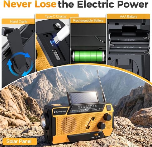 Emergency Crank Weather Radio: AM/FM/NOAA Weather Radio with 3 Built-in Cable - Hand Crank Radio with 2000mAh, Solar Charge, Hand Crank & Battery Operated, SOS Alarm, Flashlight for Outdoor Emergency in Kuwait