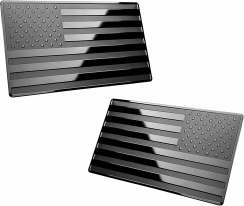 علم معدني من الفولاذ المقاوم للصدأ منقوش من LFPartS USA لشاحنات السيارات (3.12 بوصة × 2 بوصة، مجموعة أسود وكروم يسار ويمين) in Kuwait