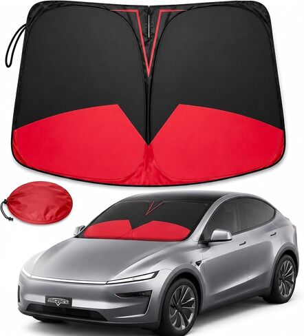مظلة شمسية سوداء لطراز Tesla 3/Y، واقي من الشمس للزجاج الأمامي الأمامي، مظلة شمسية كاملة الحجم، تحجب الأشعة فوق البنفسجية والحرارة، قابلة للطي السريع مع حقيبة تخزين، ملحقات لطراز Tesla 3/Y (BW-Model 3-Y) in Kuwait