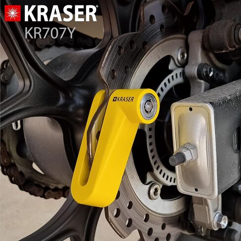 kraser kr710y قرص الفرامل قفل دراجة نارية قفل قرص الفرامل قفل دراجة نارية، سكوتر، دراجة، دراجة نارية عالمية مكافحة سرقة القرص قفل مع كابل تذكير وقفل رمح 10mm، أصفر in Kuwait