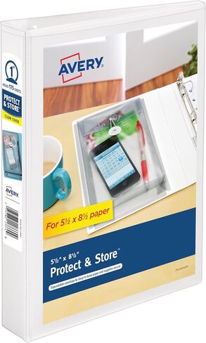 حافظة Avery Mini Protect and Store View 3 حلقات، حلقات دائرية مقاس 2.54 سم، 1 حافظة بيضاء (23011) in Kuwait