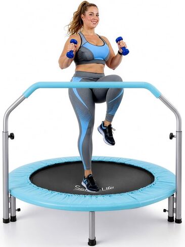 SereneLife Portable & Foldable Trampoline - 40" in-Home Mini Rebounder with Adjustable Handrail, Fitness Body Exercise, Springfree Safe for Kids - SLELT403 in Kuwait