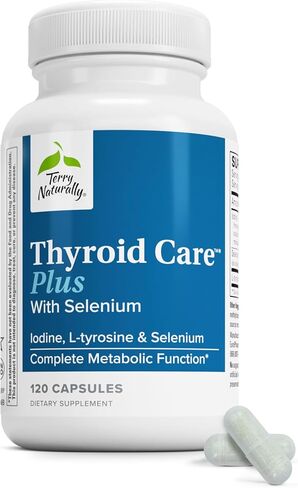 Terry Naturally Thyroid Care Plus - 120 Capsules - with Iodine + L-Tyrosine + Selenium - Promotes Energy & Metabolism - Non-GMO, Gluten Free, Kosher - 60 Servings in Kuwait