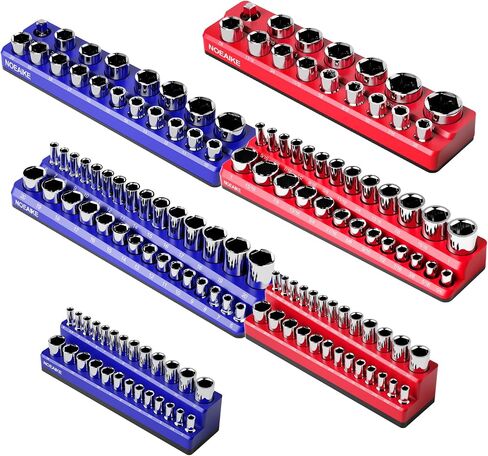 صينية المقبس المغناطيسية لتنظيم المقبس، NOEAIKE 6-Pack SAE & Metric 1/2,3/8,1/4 بوصة حامل مقبس المحرك، يحمل 141 مقبسًا قياسيًا/عميقًا، منظمات المقبس المغناطيسي الأزرق والأحمر (المقابس غير متضمنة) in Kuwait