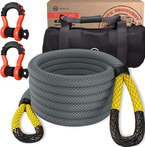 MiolleGear Kinetic Recovery Rope kit (3/4" x20', 6400lbs WLL) Heavy Duty Tow Rope - Includes 2 Soft Shackle for UTV, ATV, Truck, Car, Jeep, Tractor in Kuwait