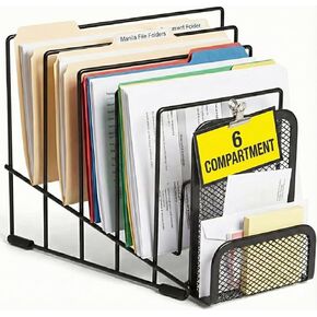 1InTheOffice Metal Incline Desktop File Sorter, Wire File Organizer, Multi Step File Organizer, Black Wire Mesh Step Sorter, Wire File Rack in Kuwait