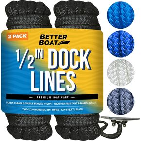 Dock Lines Boat Ropes for Docking, 3/8" Double Braided Mooring Marine Rope, 15ft Nylon Rope with Loop, Royal Blue, 2 Pack in Kuwait