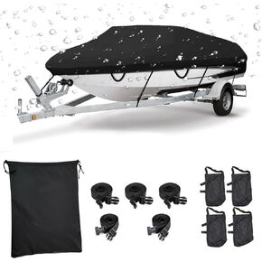 Boat Cover,3500Pa Waterproof Boat Cover, Suitable for 17-19 Feet V-Hull Tri-Hull Boats, 210D Heavy Duty Polyester, Black in Kuwait