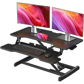 Standing Desk Converter 32 inch, Height Adjustable Sit Stand Desk Riser, Quick Sit to Stand Tabletop Dual Monitor Riser Workstation for Home Office with Keyboard Tray, Black in Kuwait